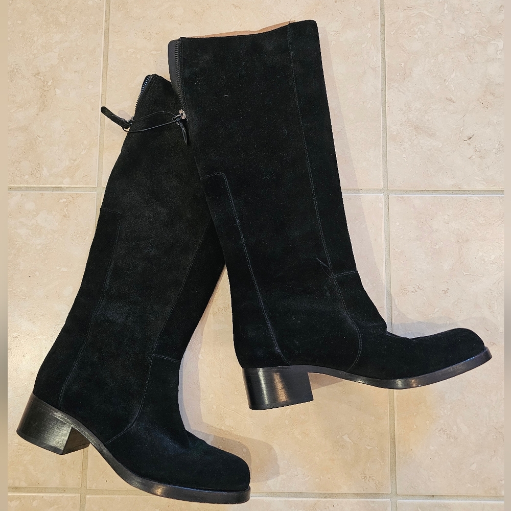Via Spiga Italian Suede Leather Black Riding Style Boots 7.5